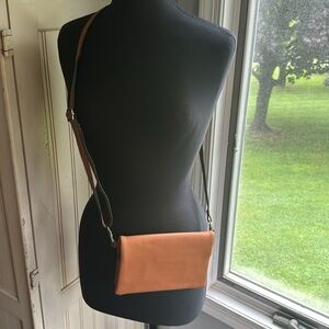 Joy Susan Elegant Tan Leather Wallet Crossbody Bag